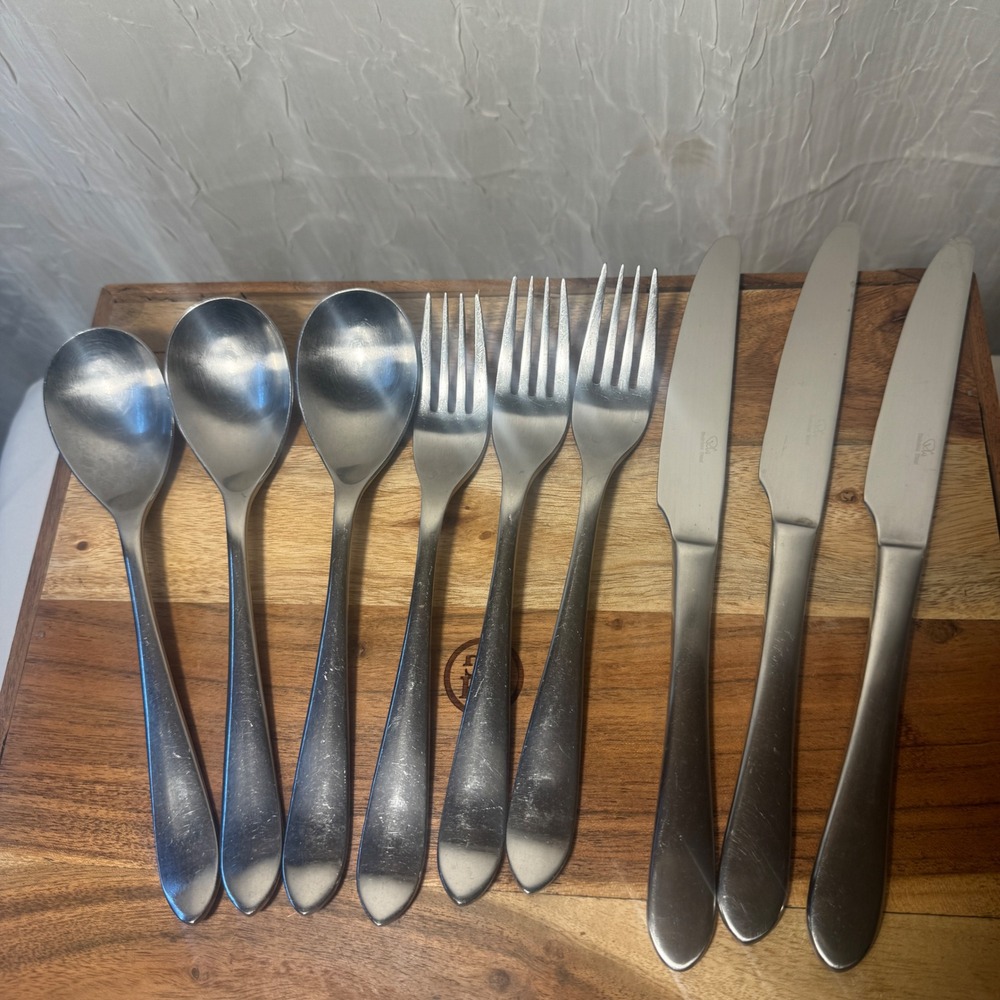 RW Robert Welch Flatware 9pc Set Silver Stainless Steel Brushed Modern